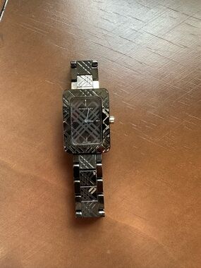 Burberry Stainless Steel Plaid-Engraved Rectangular Bracelet Watch
